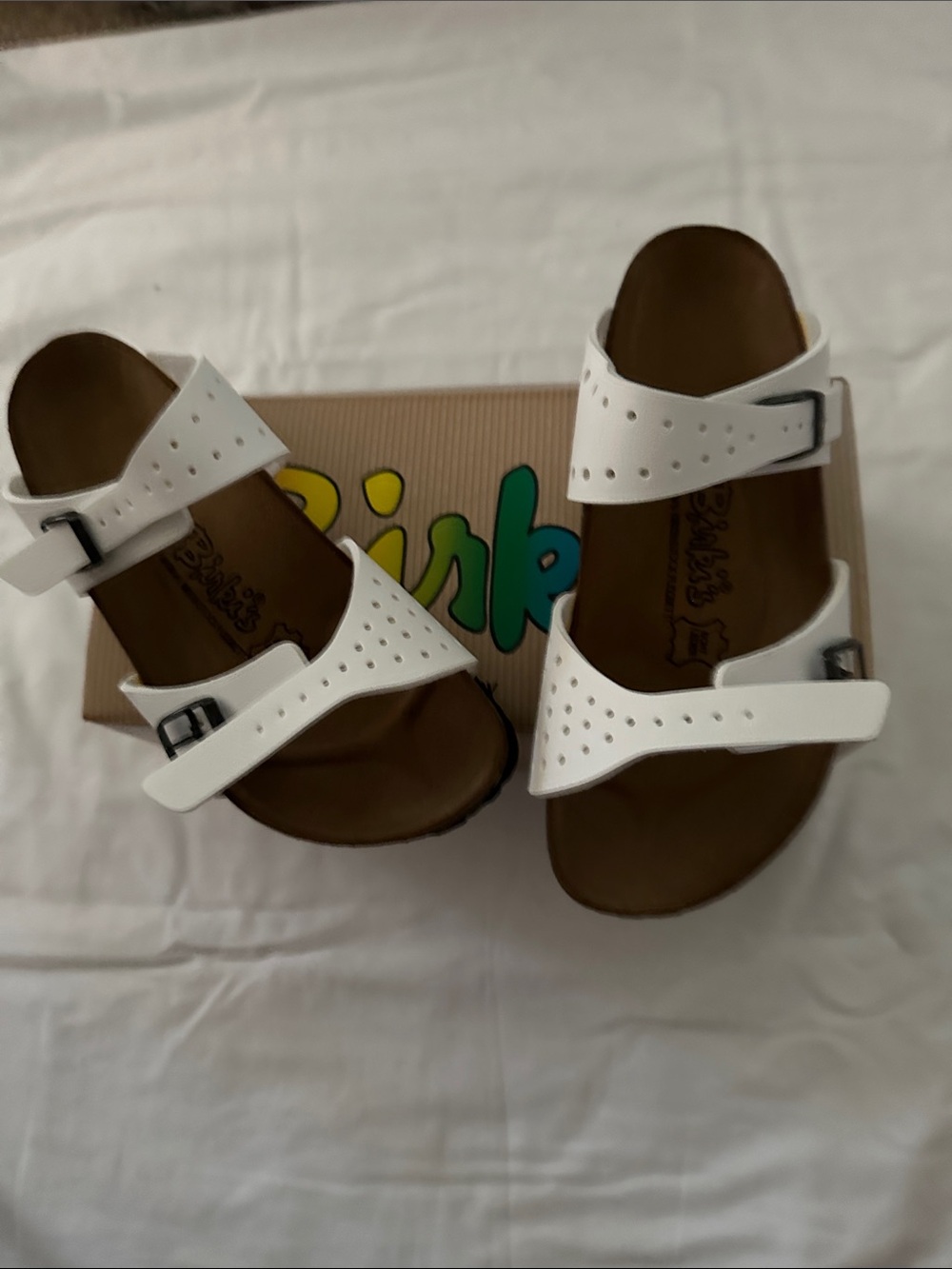 Birkenstock White Perforated Two-Strap Sandals